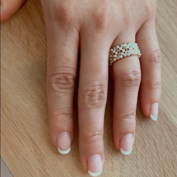 High Quality Pearl Zircon Gold Open Rings For Woman Resizable Gold Pearls Ring - Picture 2 of 8